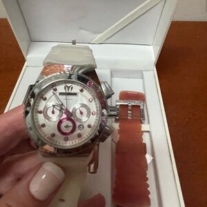 Silver and Pink Chronograph Watch